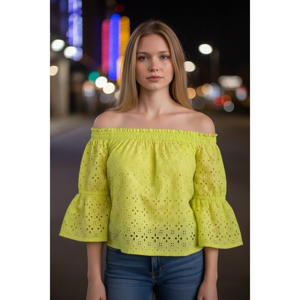 Midnight Velvet Green Eyelet Lined Cold Shoulder Top XL